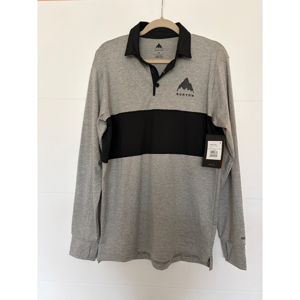Burton Mens Midweight Rugby Shirt Gray Black Long Sleeve Thumbholes Outdoor Base
